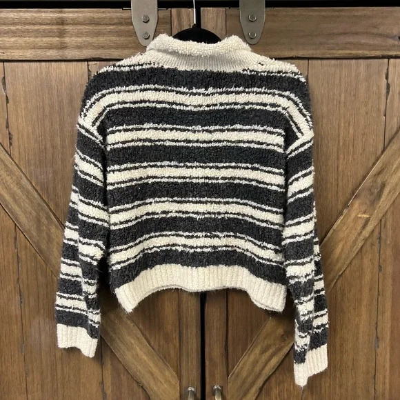 MAEVE by Anthropologie Striped Polo Sweater Grey/Cream Size Small
